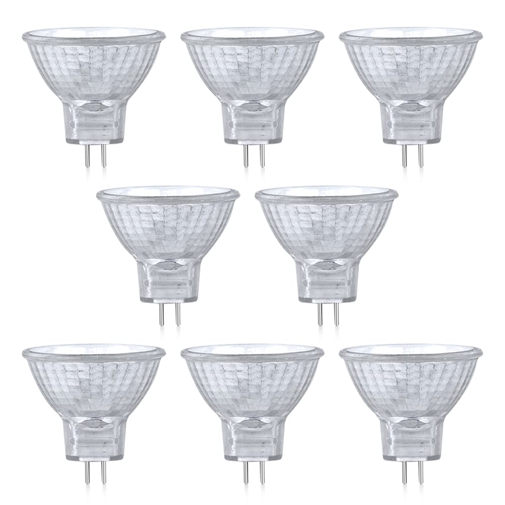 DoRight MR11 Halogen Light Bulb 12V 20W, Super Bright GU4 Bulbs Soft Warm White 2800K, Bi-pin Base Reflector Lamps, 2-pin Spotlight,GU4 Recessed Track Downlighter Lighting with Front Glass Cover 8PCS