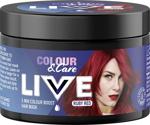 Schwarzkopf LIVE Colour & Care Hair Mask, 5 Minute Wash Out Temporary Colour Boost, Lasts up to 6 Washes- Ruby Red, 150ml