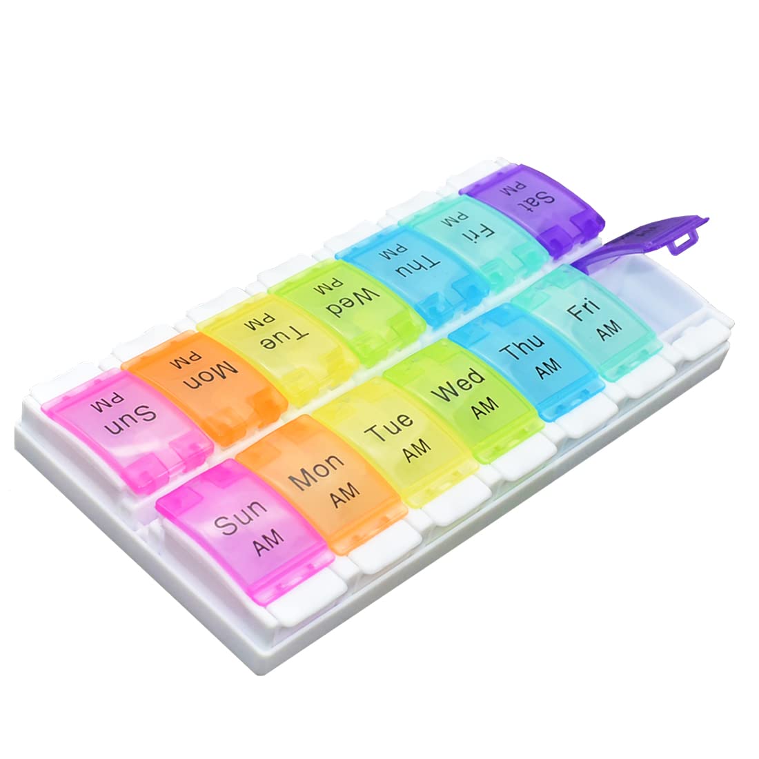 Pill Box Organiser 7 Day Two Times a Day Pill Dispenser Reminder Storage Case for Medication, Supplements, Vitamins and Cod Liver Oil Colourful