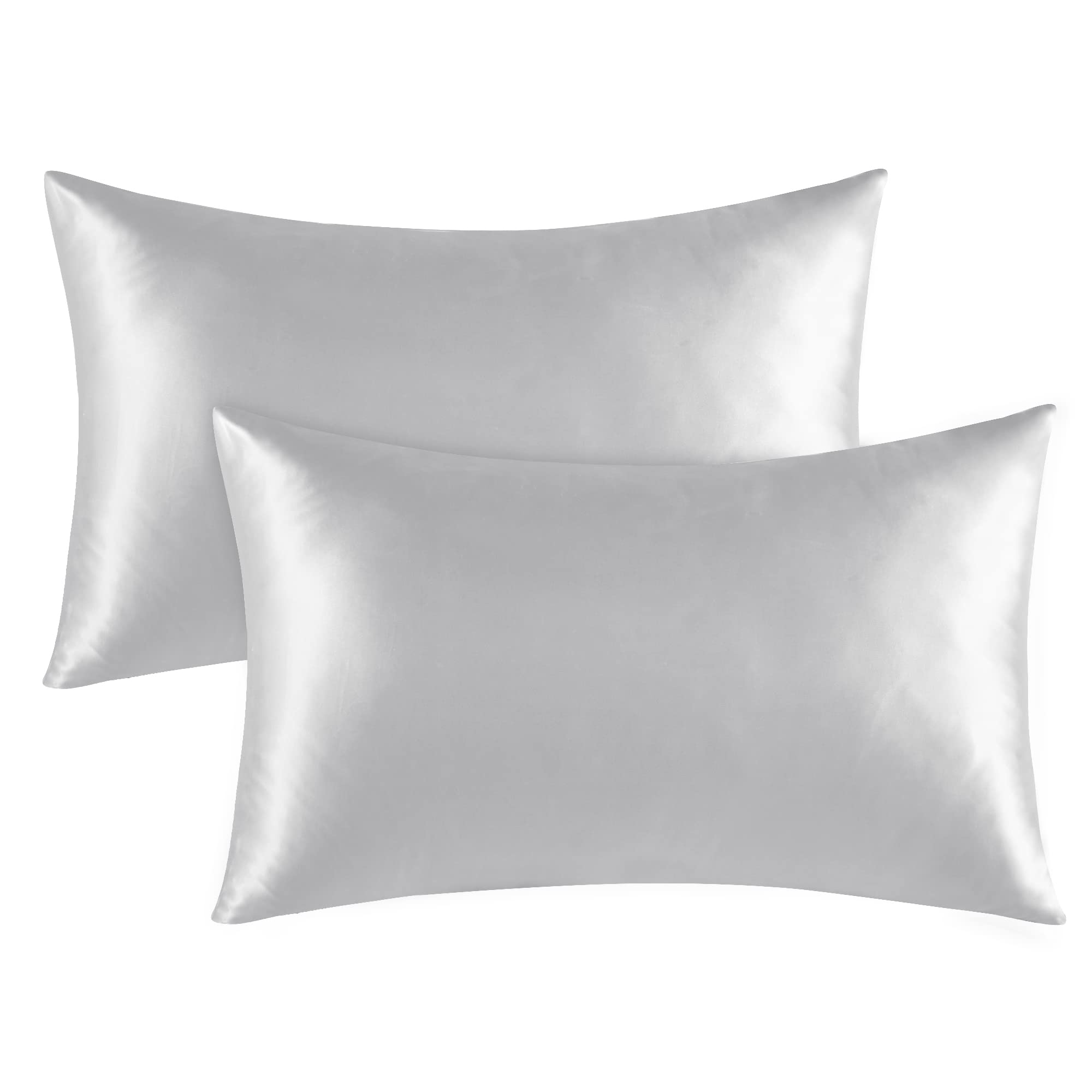 Deconovo Super Soft Satin Pillowcase Light Grey Pillow Cases 2 Pack for Hair and Skin, 50 x 75 cm, Light Grey