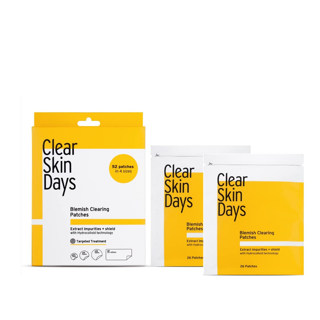 Clear Skin Days Pimple & Acne Spot Patches - Pack of 52 (4 Sizes) Hydrocolloid Blemish Clearing Stickers Extract Impurities and Shield Skin - Vegan & Cruelty Free