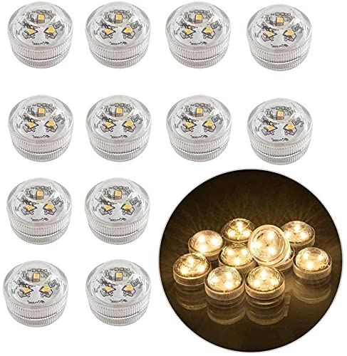 12pcs Flameless LED Tea Light Candles Battery Operated Waterproof Submersible Decorative Lights for Vase Fish Tank Wedding Centerpiece Halloween Party Lights Pumpkin Lights (Warm White)