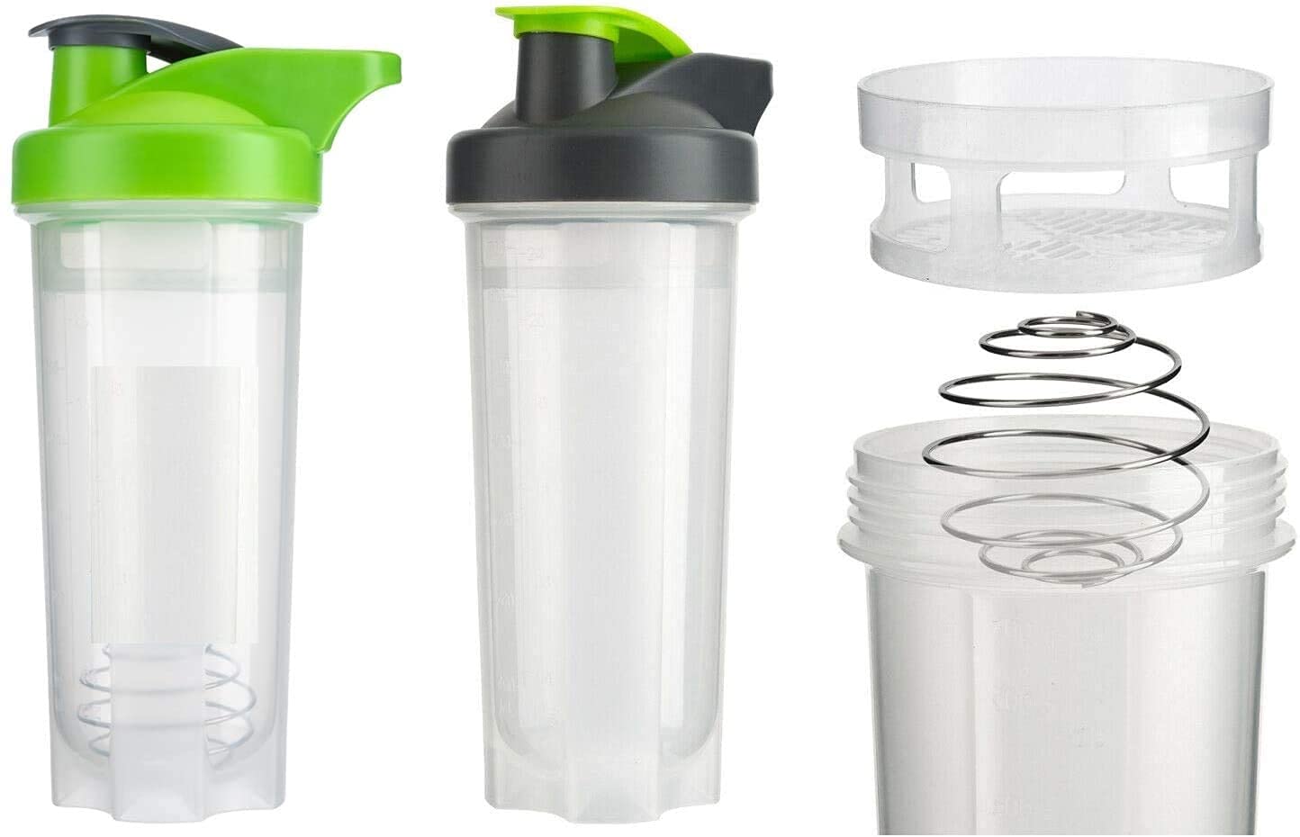 Glow Protein Shaker Bottle – Set of 2 Green Premium 700ml Sports Drinks Shake & Water – Gym Workout Indoor Outdoor Exercise – BPA Free Flip Lid Carry Handle Whisk Ball & Mixing Gauze for Smoother Mix
