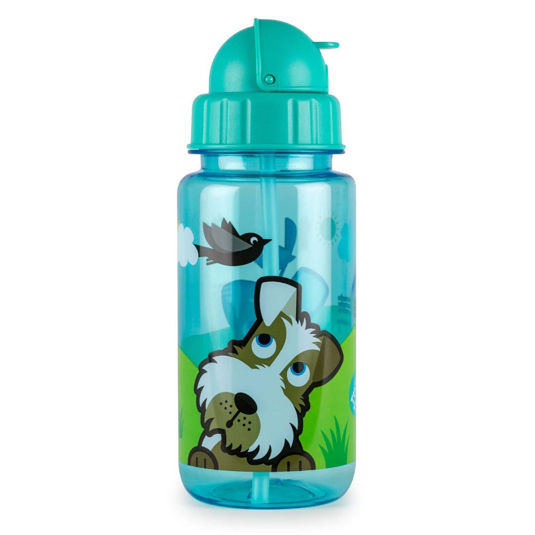 TUM TUM Flip Top Kids Water Bottle With Straw, Tritan Toddler Water Bottle, 400ml, BPA Free (Scruff the Dog)