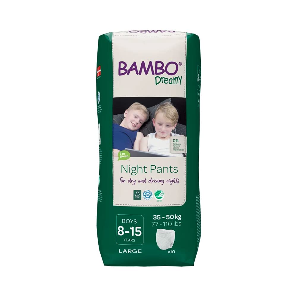 Bambo Nature Dreamy Boy Premium Night Pants, Aged 8-15 Size Large (77-110 lb/35-50 kg) Pack of 10
