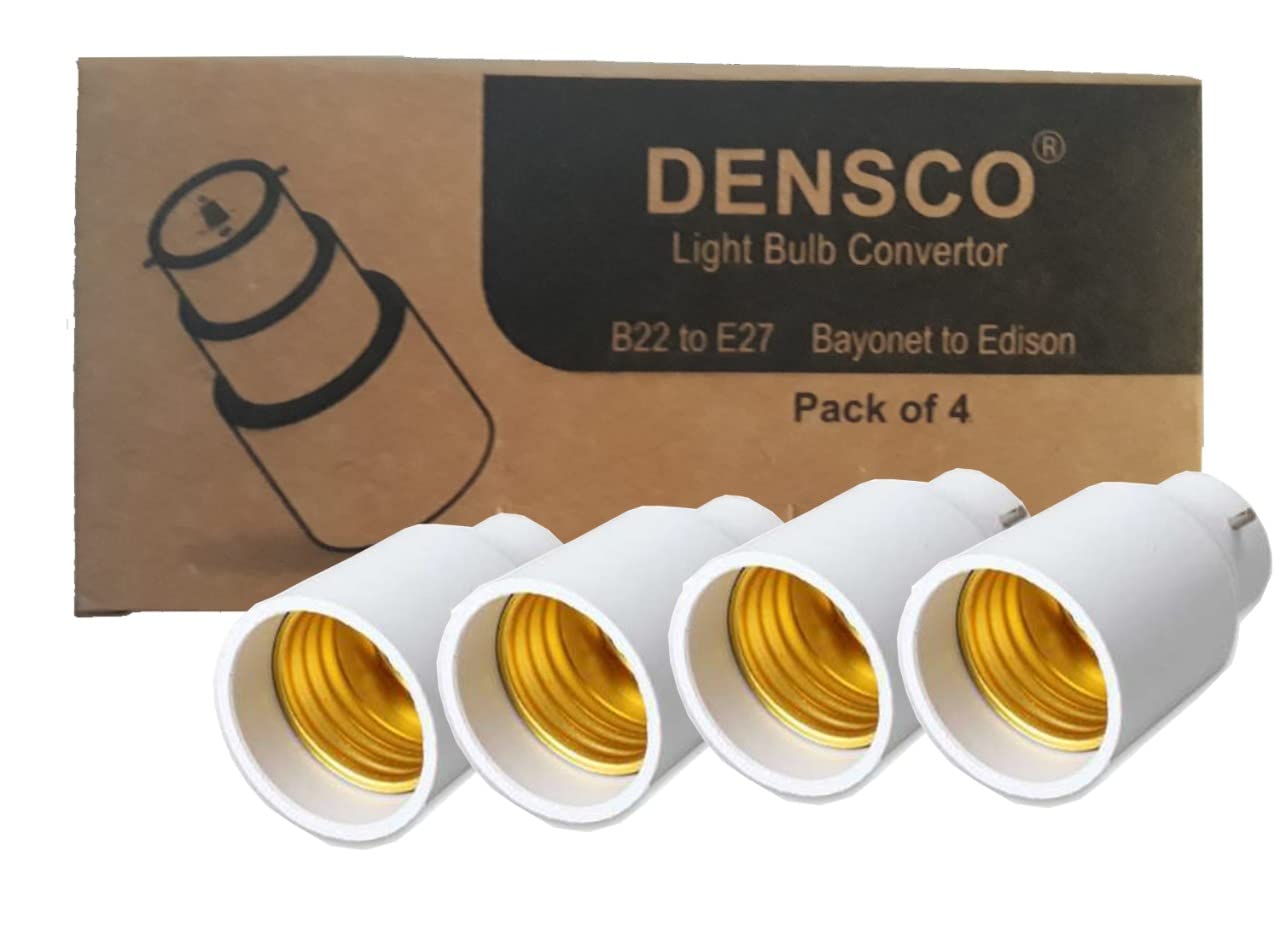 B22 to E27 Converter | Bayonet to Edison | Lamp Socket Holder | Screw Bulb Light Fitting | Lamps Base Extender | Max 60 Watts | DENSCO (B22-E27 (Pack of 4)