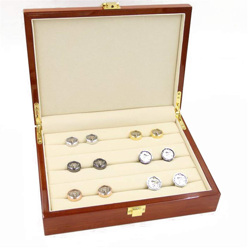 LQKYWNA Cufflinks Box, Jewellery Box, Velvet Ring Box Jewellery Organiser Storage Display Box with 5 Slots Wooden Showcase for Rings Earrings Necklace