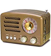 PRUNUS J-160 Portable Retro Radio Transistor with Bluetooth Speaker, AM FM SW Small Radio Vintage,upgrade 1800mAh Rechargeable Battery Operated,Supports TF Card/AUX/USB MP3 Player (Red)