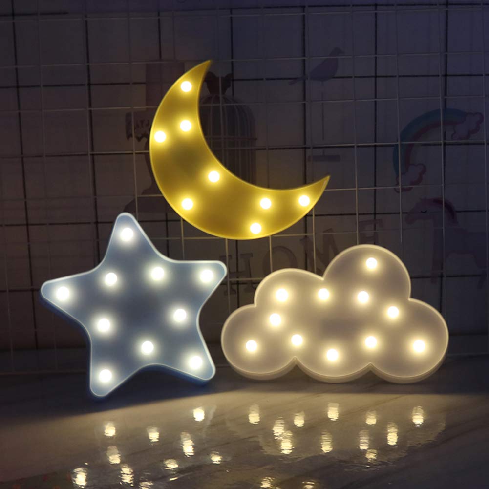 EASYBUY 3PCS 3D LED Night Light Cute Star Moon Wall Desktop Kids Room Nursery Lamp,Christmas Lights Decoration for Birthday Party, Baby Shower,Living Room