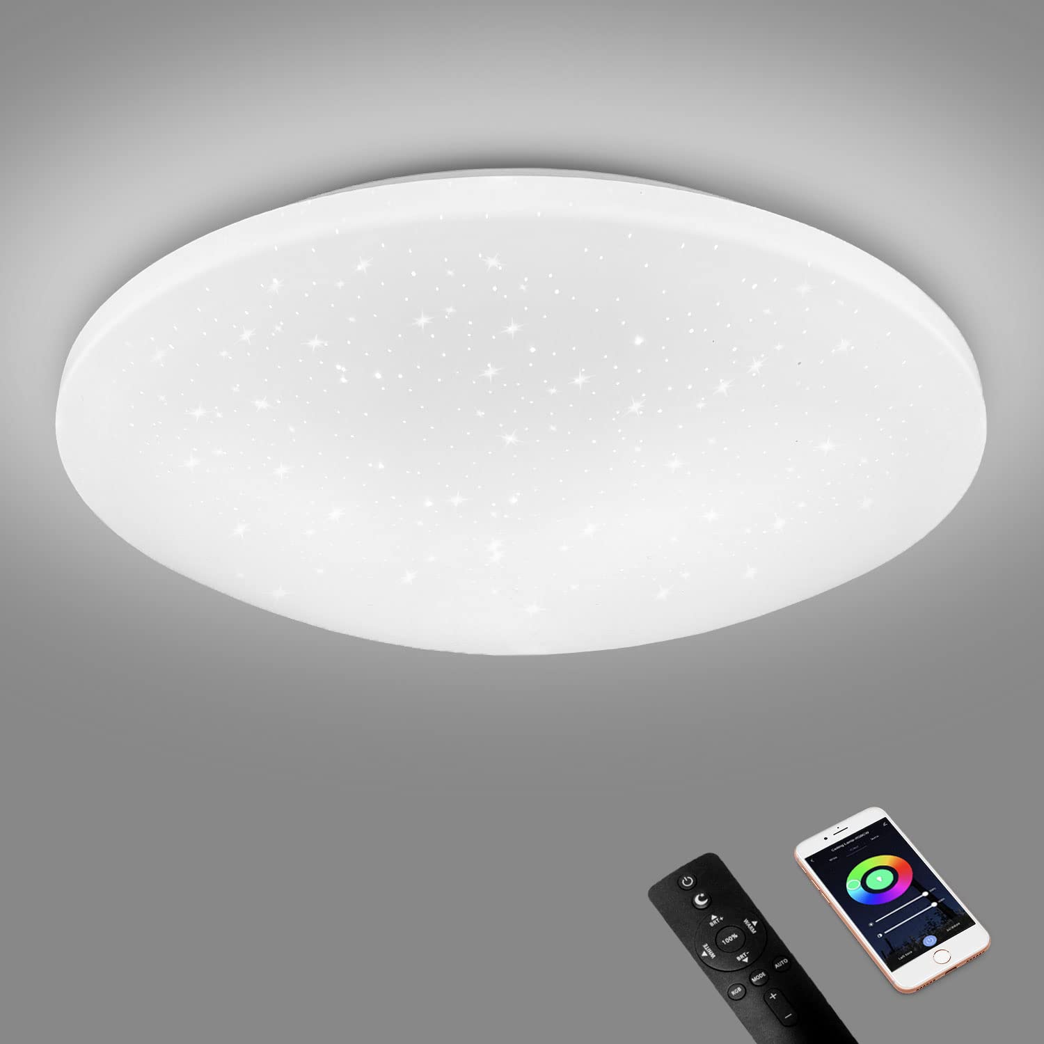 BKZO Smart LED Ceiling Light 18W, 3000K-5500K Ceiling Lighting RGB Colour Change, IP44 Waterproof, App or Voice Control Compatible with Alexa and Google Home, No Hub Required