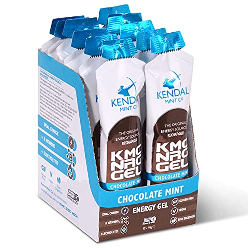 Kendal Mint Co Energy Gels, Quick Release & Long-Lasting – Chocolate Flavour (12 x 70g) | Caffeine Free, 27g Carbs, Electrolytes, B Vitamins, for Running, Cycling, Hiking, Vegan & Gluten Free