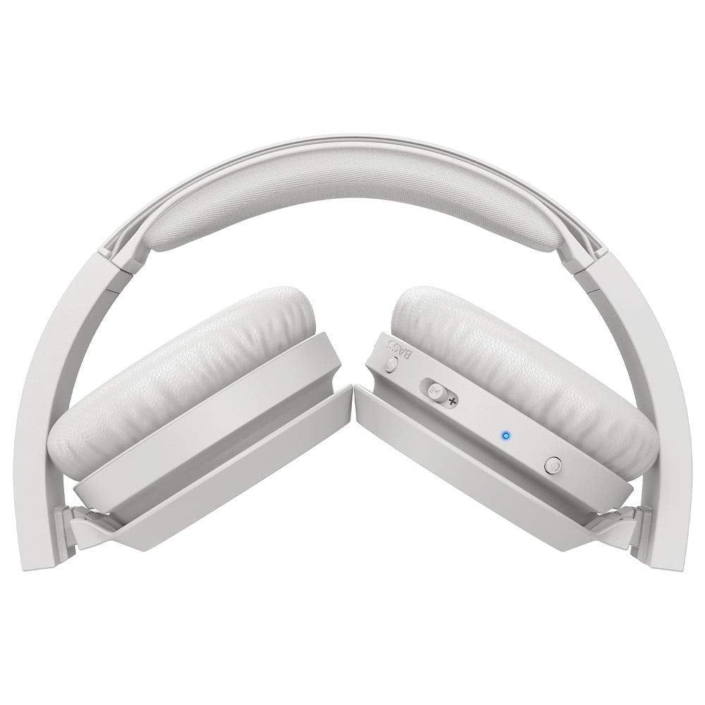 Philips On-Ear Headphones H4205WT/00 with Bass Boost Button (Bluetooth, 29 Hours' Playback Time, Quick Charging Feature, Noise Isolating, Flat Folding), Matte White