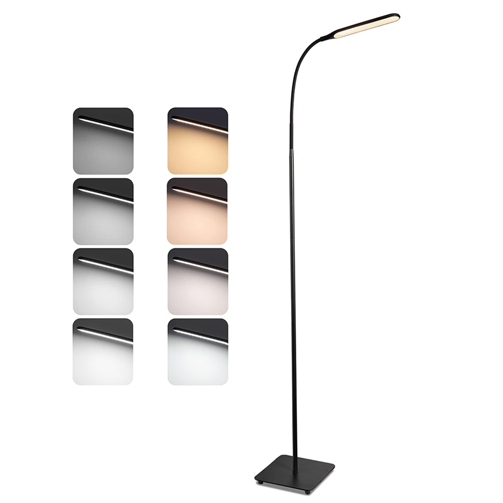 LED Floor Lamp, sympa Reading Lamp Floor Standing with 4 Colours & 4 Brightness Levels, Dimmable Floor Lamps for Living Room, Bedroom, Office Touch Control, Gooseneck Daylight Floor Lamp, 10W