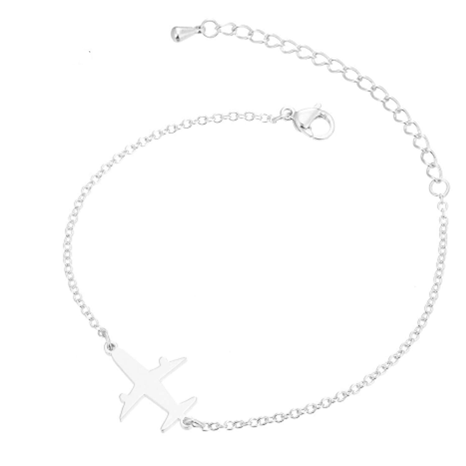 IzuBizu London Womens Silver Plated Airplane Bracelet Plane Stainless Steel Aviation