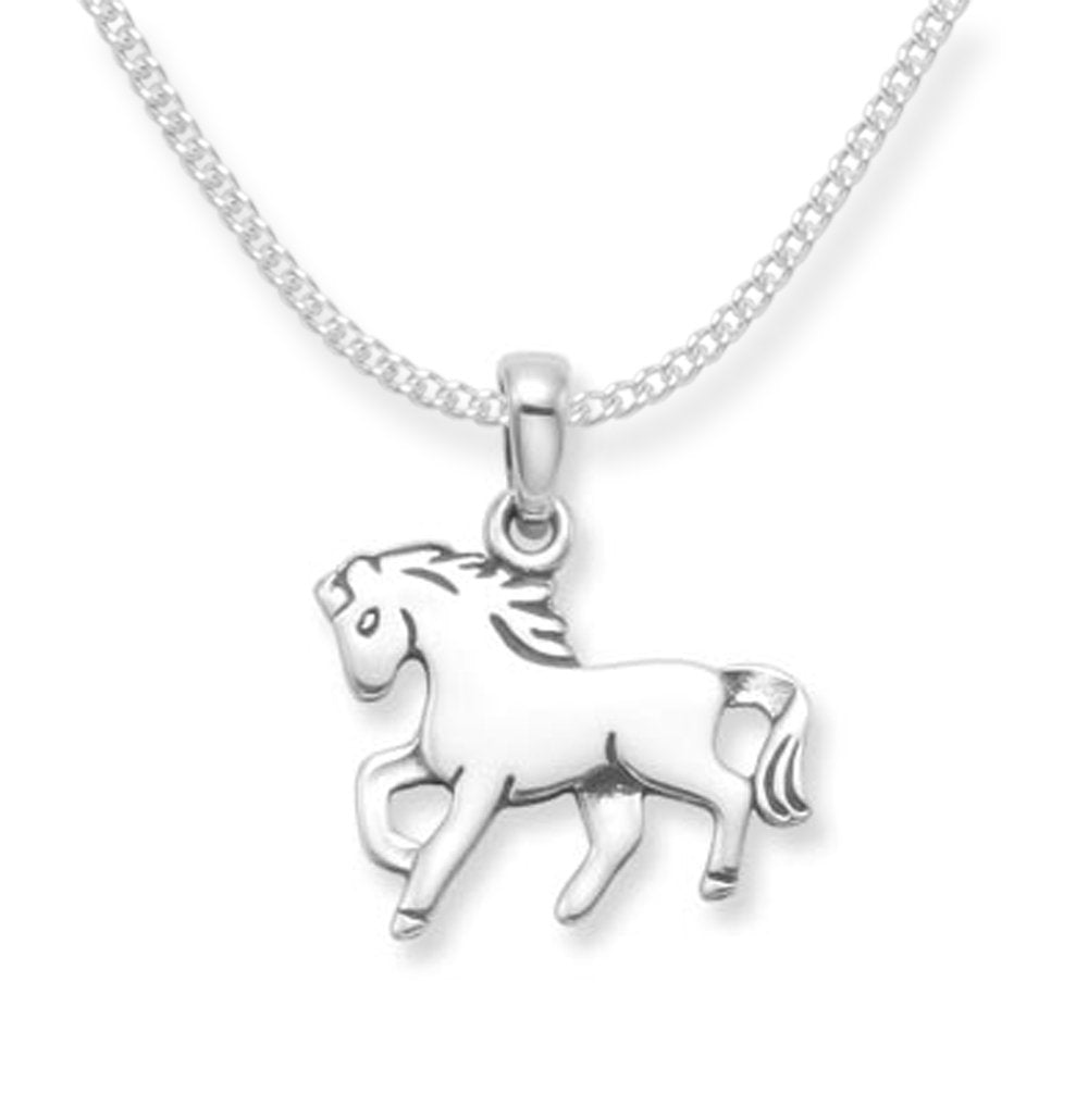 Heather Needham Children's Sterling Silver Horse Pendant Necklace on 15" silver chain - SIZE: 14mm x 12mm. Gift Boxed 8124/15