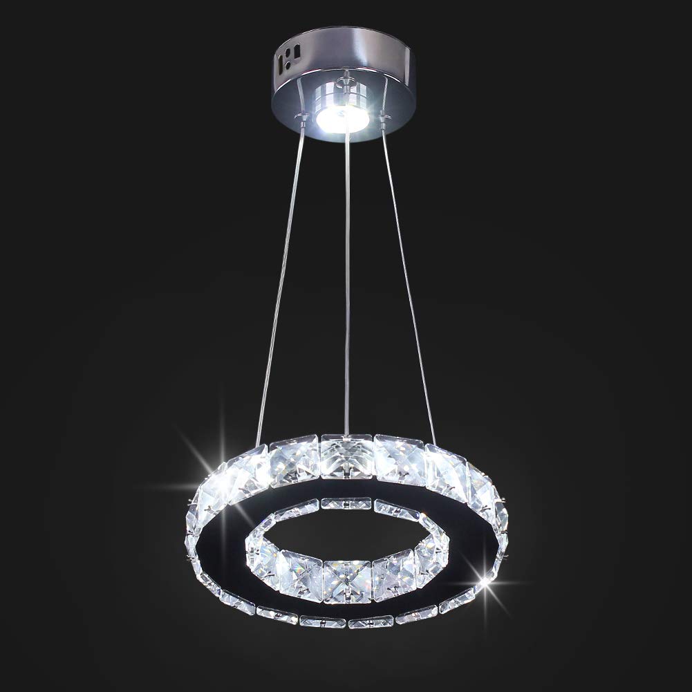 Modern Ring Crystal Chandelier Lighting LED Pendant Light Fixture 20cm Round Flush Mount Ceiling Lamp Hanging Lights for Dinning Room Kitchen Island Hallway Bedroom (Cool White)