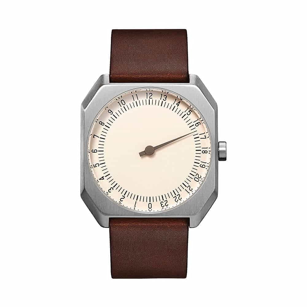 slow Jo 17 - Dark Brown Vintage Leather Silver Case Creme Dial Unisex Quartz Watch with Beige Dial Analogue Display and Dark Brown Leather Strap