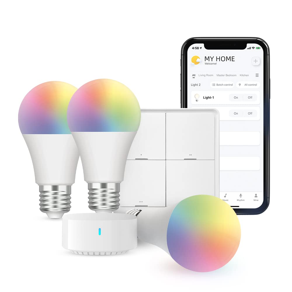 BroadLink Smart Home BLE Starter Kit - Includes 3 Bulbs, 1 Scene Switch and 1 Hub, Uses FastCon and Bluetooth Low Energy Tech, Works with Alexa and Google Home