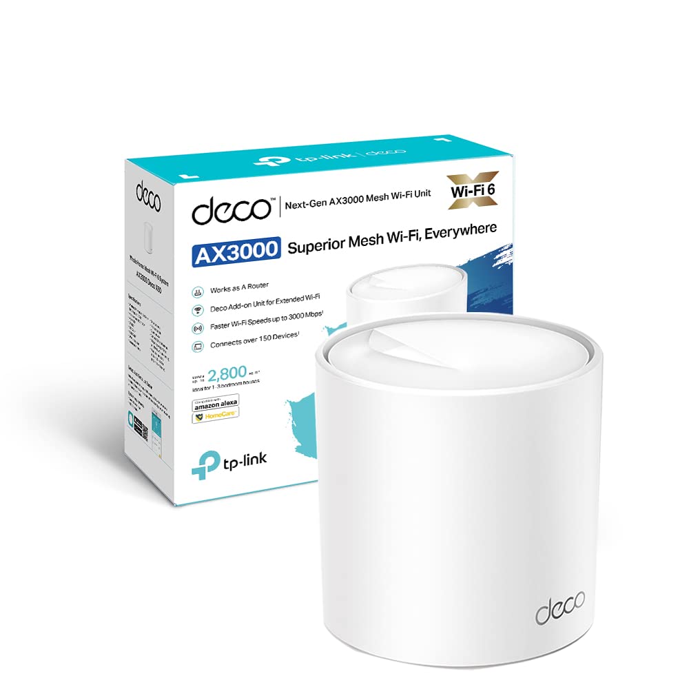 TP-Link Deco X60 AX3000 Whole Home Mesh Wi-Fi 6 System, Up to 5,000 ft2 Coverage, Compatible with Amazon Alexa, Antivirus Security Protection and Parental Controls, Pack of 1