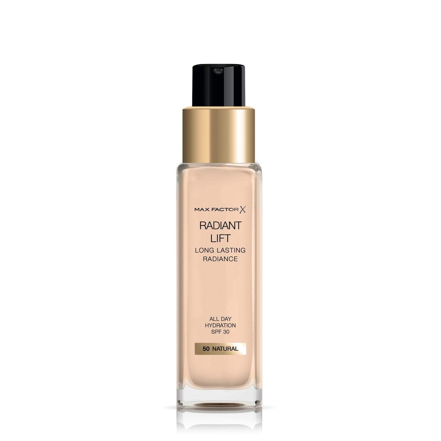 Max Factor Radiant Lift Liquid Pump Medium to Full Coverage Radiant Finish Foundation with SPF30 and Hyaluronic Acid, 050 Natural, Medium Skin Tone, 30ml