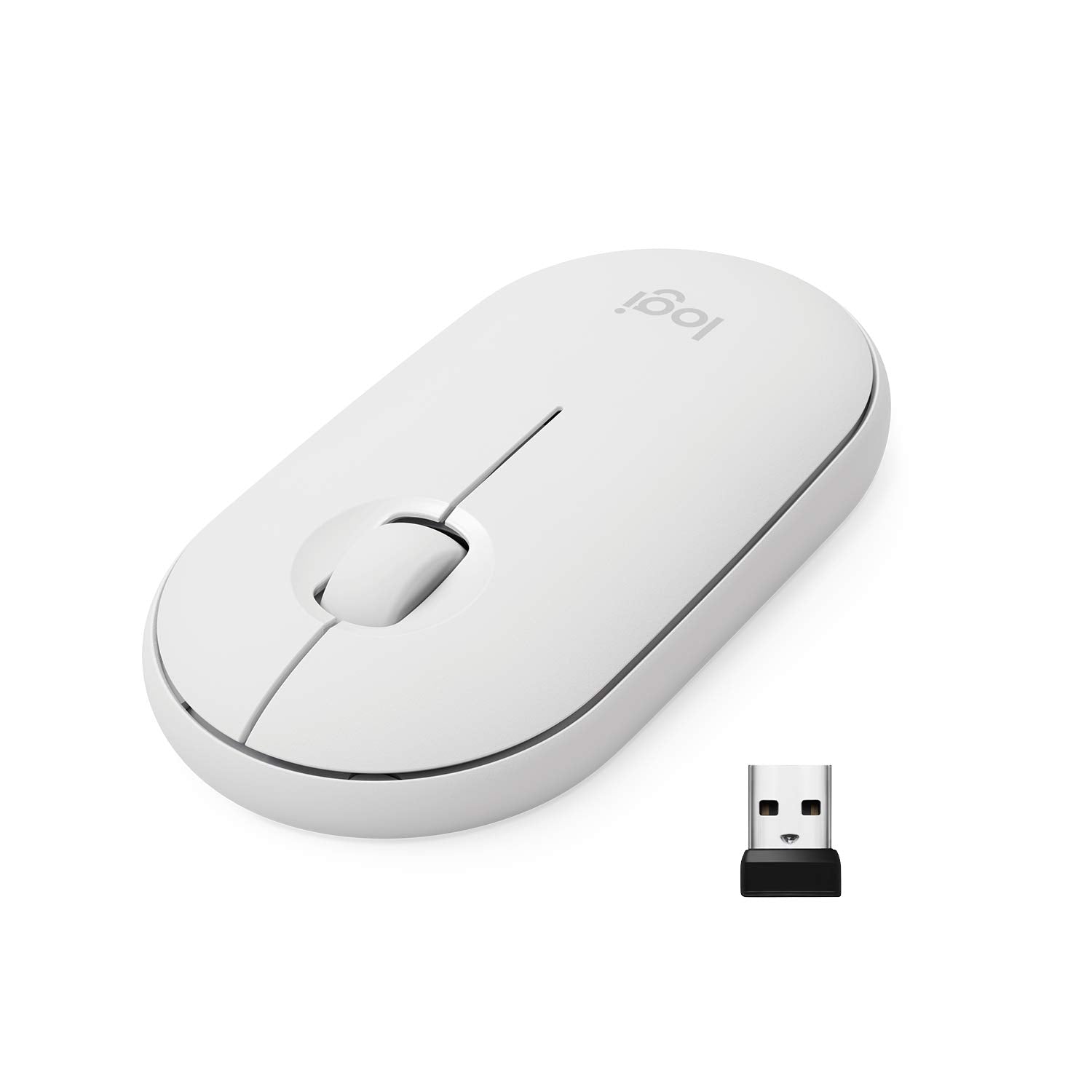 Logitech Pebble Wireless Mouse, Bluetooth or 2.4 GHz with USB Mini-Receiver, Silent, Slim Computer Mouse with Quiet Click for Laptop/Notebook/PC/Mac - White