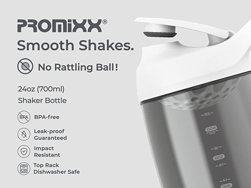 PROMiXX Shaker Bottle - Premium Protein Shaker Bottle for Supplement Shakes - Easy Clean, Durable Cup (700ml, Arctic White)