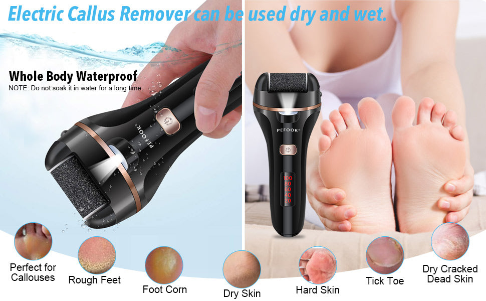 Electric Foot Callus Remover Rechargeable - IPX7 Waterproof Portable Electric Foot File Hard Skin Remover for Cracked Heels and Hard, Dry, Dead Skin Removal…