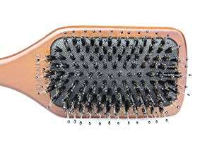 NATURAL BOAR BRISTLE PADDLE HAIR BRUSH - Easily detangles hair, massages scalp and keeps hair naturally oiled and conditioned - Suitable for all hair types and length - GAINWELL