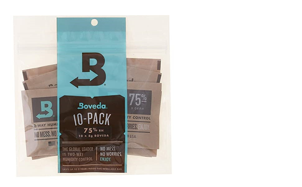Boveda for Herbal Storage | 62% RH 2-Way Humidity Control | Size 8 Protects Up to 1 Ounce (30 Grams) Flower | Prevent Terpene Loss Over Drying and Molding | 10-Count Resealable Bag