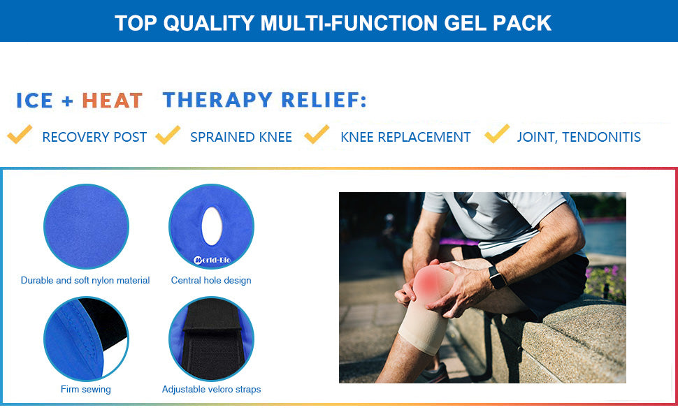 Ice Pack for Knee Reusable Gel Hot Cold Pack for Knee Replacement Surgery, Fast Pain Relief Ice Packs for Swelling, Sports Injury, Bursitis, Arthritis, Joint Pain - (9.8'' x 6.5'')