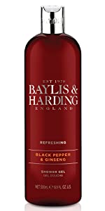 Baylis & Harding Black Pepper & Ginseng Moisturising Shower Gel for Men 500ml, Pack of 3 - Vegan Friendly