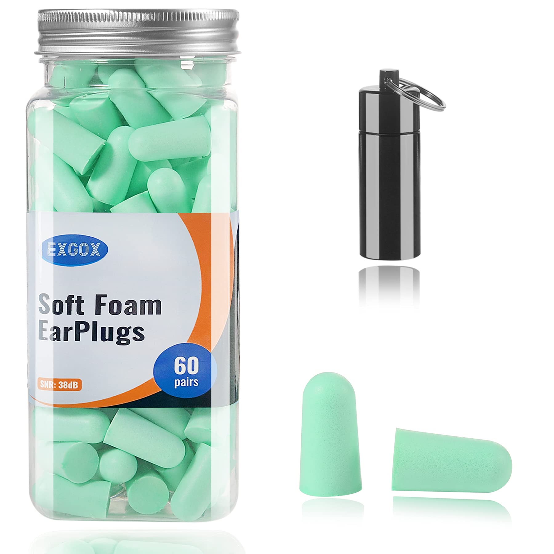 EXGOX Soft Foam Earplugs, 38dB Highest SNR, 60 Pairs, One Size Fits virtually Every Wearer Comfortable for Sleeping, Snoring, Studying, Travel, Concerts, Loud Noise, Mint Green