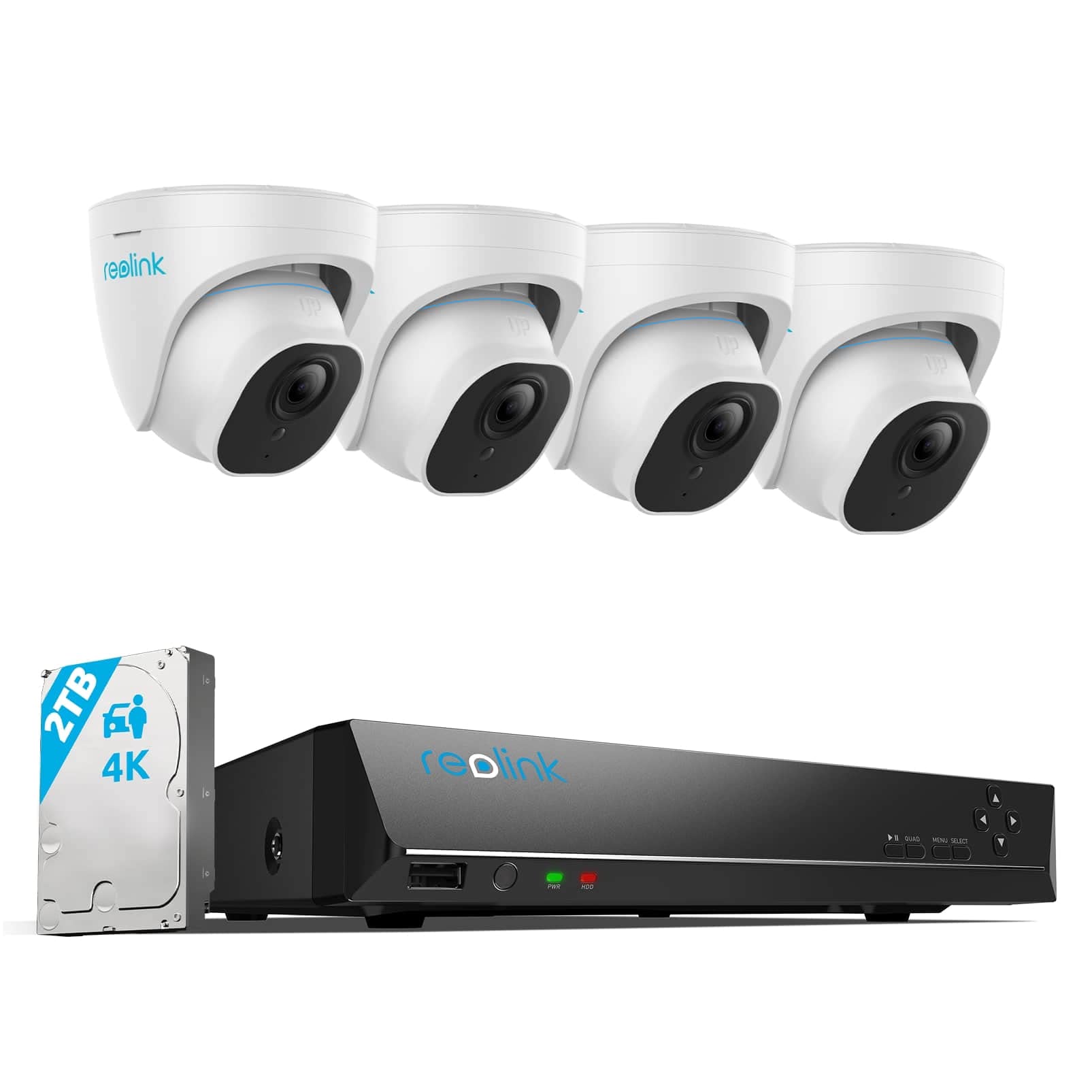 Reolink 4K PoE Security Camera System H.265, 4pcs 8MP Person/Vehicle Detection Wired Outdoor PoE CCTV IP Cameras and 8CH NVR with 2TB HDD for 24/7 Recording Night Vision Audio, RLK8-820D4-A