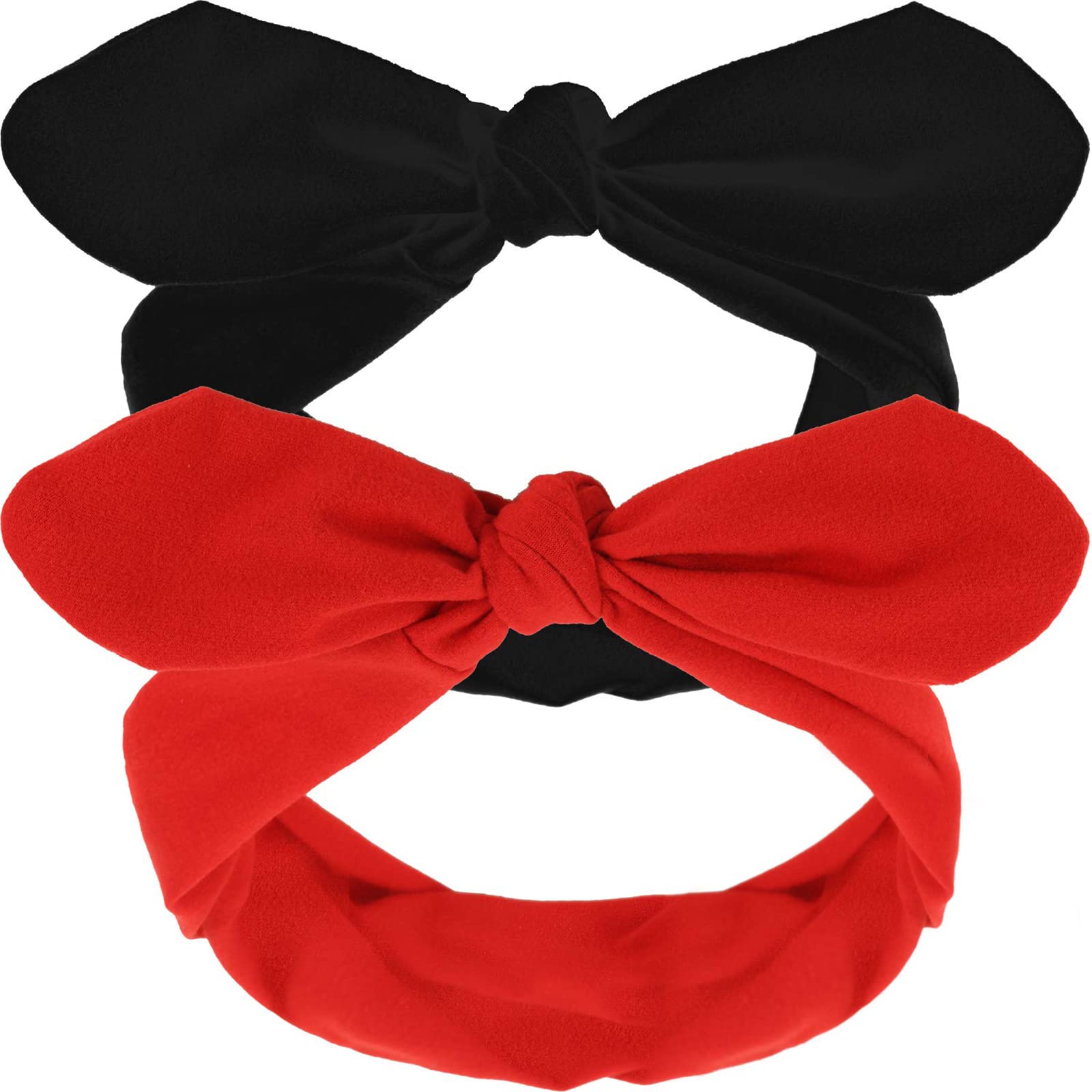 2 Pieces Retro Headbands Red Black Hair Band Vintage Wire Headband Rabbit Ear Bow Headband Headwrap for Girls and Women