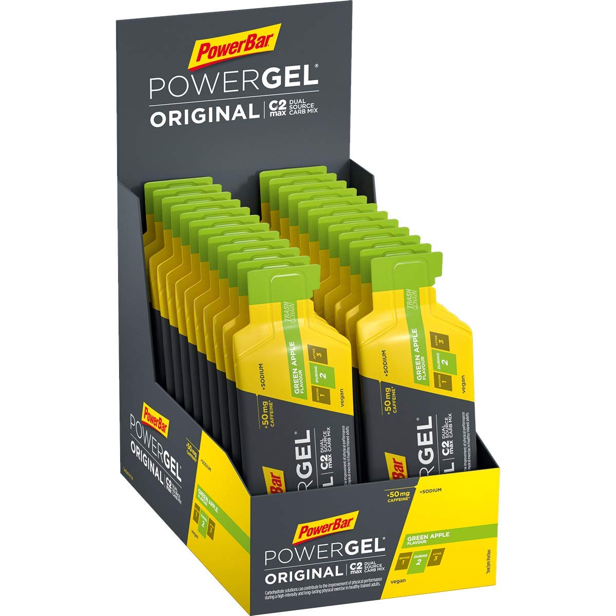 PowerBar PowerGel Original Green Apple 24x41 g - High Carb Energy Gel + C2MAX + 50 mg Caffeine