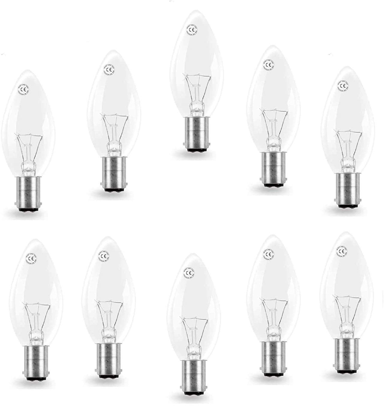 AcornSolution 10 Pack 40W Classic Clear SBC B15 B15d Candle Light Bulbs, Small Bayonet Cap, Incandescent Lamps 2800K 10 Pack