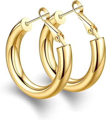 BMMYE Big Chunky Hoop Earrings Howllow Tube Lightweight 14K Gold Plated Thick Huggies Earring for Women 25mm/30mm/40mm/50mm