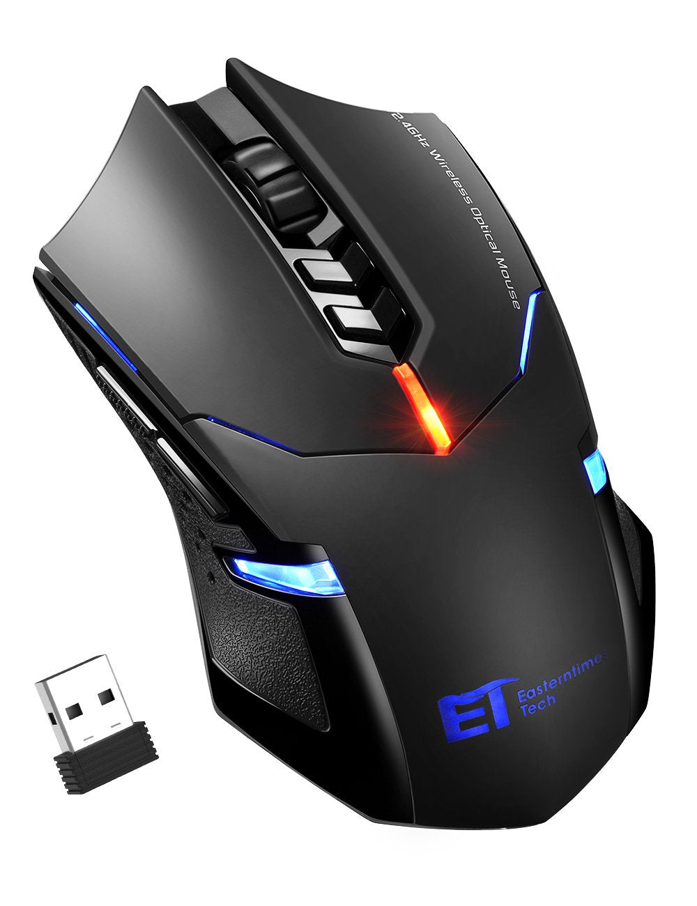 Wireless Gaming Mouse,Vollion 2.4G USB Cordless Computer Mouse with 7 Silent Click Buttons,5 Adjustable DPI, USB Receiver,Ergonomic RGB LED Optical Gamer Mice Mouse for Laptop PC/Mac,Black