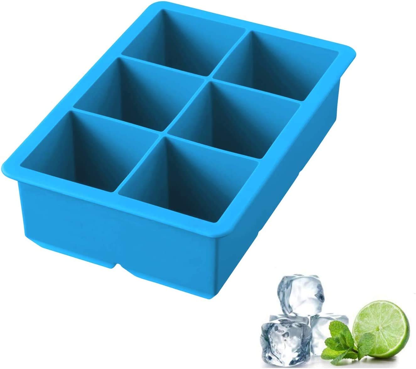 iNeibo Kitchen Whiskey Squares Silicone Ice Cube Tray - Make 6 Large 2 Inch Cubes The Perfect Size for Any Glass (Blue)