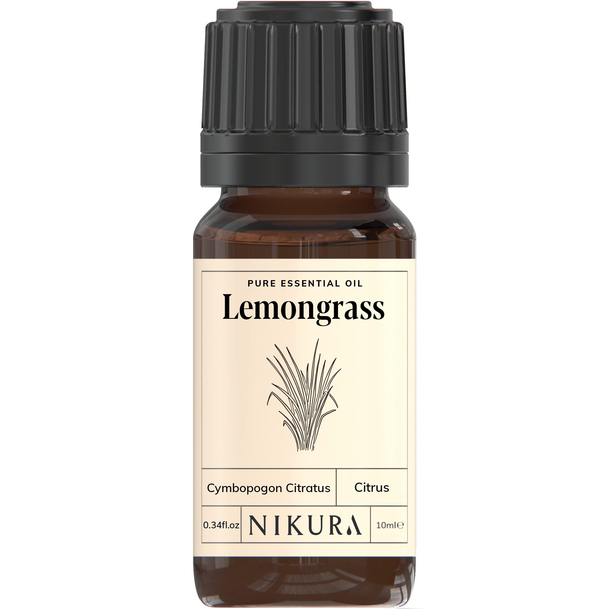 Nikura | Lemongrass Essential Oil - 10ml – 100% Pure, Natural and Vegan, for Lifting Mood and Insect Repellent | Aromatherapy, Diffusers