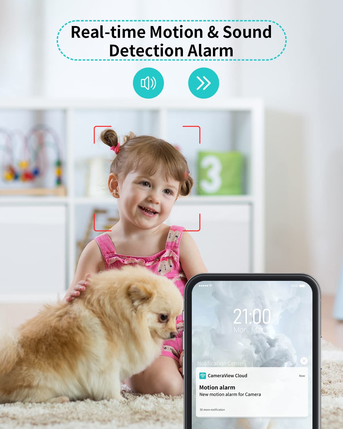 Pet Camera, 2.4GHz WiFi Camera for Dog with 2-Way Audio ,Automatic Night Vision Indoor Security Camera, Motion Alerts via APP, Works with Alexa