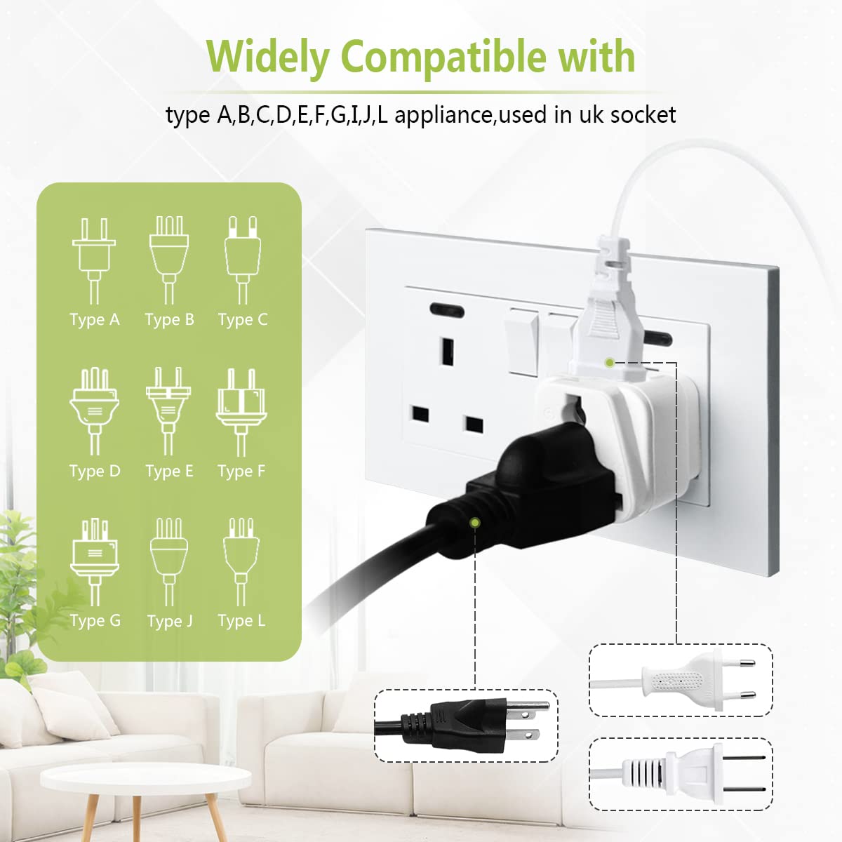 3-PACK UK Travel Adapter,SHUOMAO EU/US to UK Plug Adaptor with 13A Fuse,2 Pin to 3 Pin Converter Plug Adapter for Shaver/Toothbrush,Laptop(European/USA/Indian/Itatly/Swiss to UK Plug Adapter)