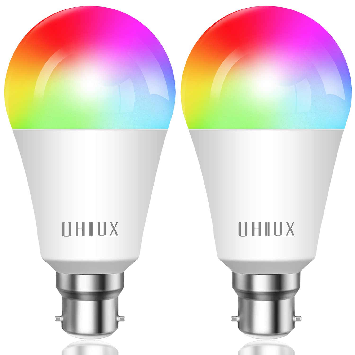 OHLUX Smart WiFi Light Bulbs B22 Bayonet 9 Watt LED Bulb Compatible with Alexa and Google Home (No Hub Required), RGB 2700K-6500K Dimmable Color Changing 80W Equivalent 2 Pack