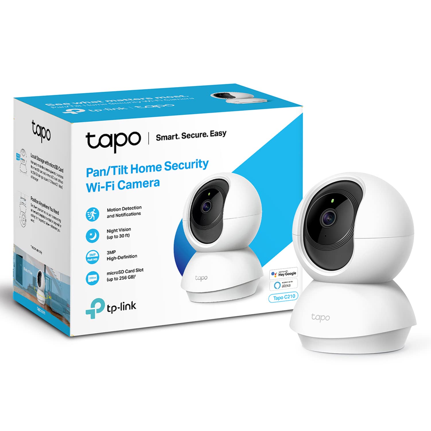 TP-Link Tapo Pan/Tilt Smart Security Camera, Indoor CCTV, 360° Rotational Views, Works with Alexa&Google Home, No Hub Required, 3MP(2304 × 1296)High Definition, Night Vision, SD Storage(Tapo C210)