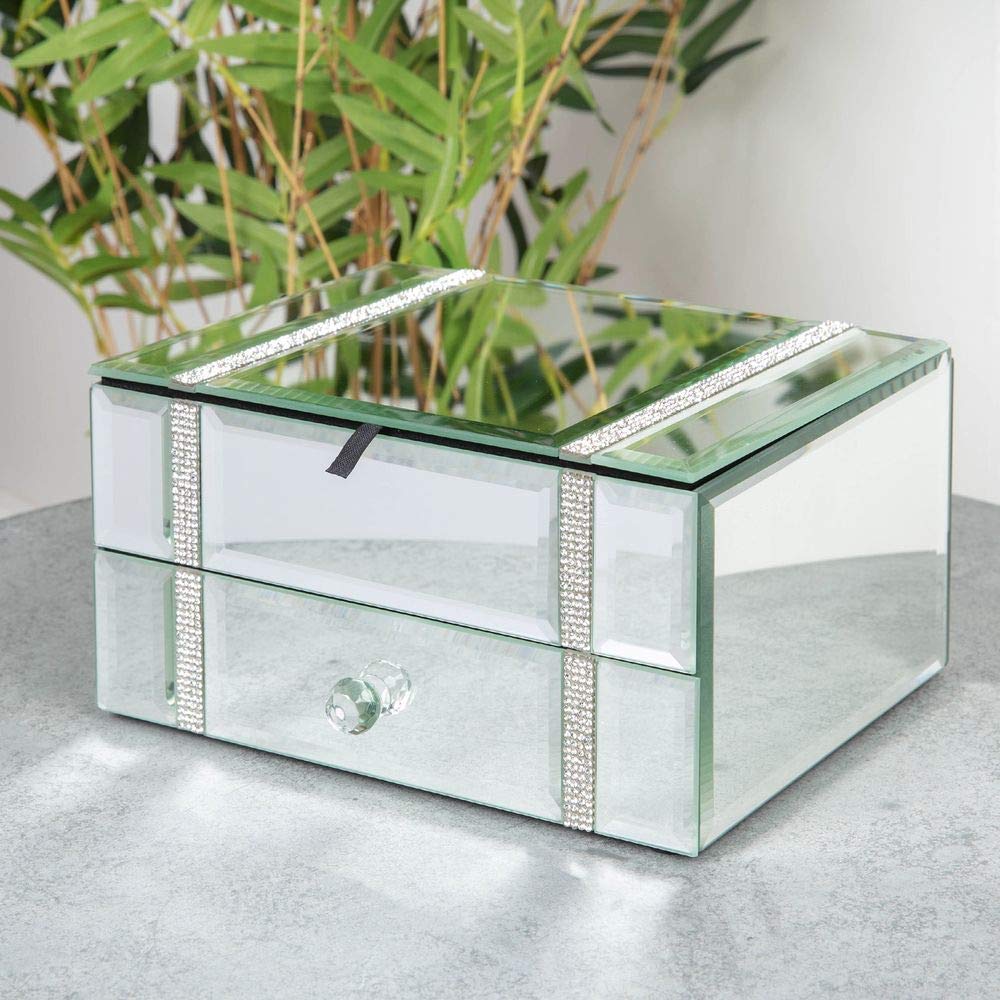 Hestia Mirror Jewellery Box with drawer and Diamante Band