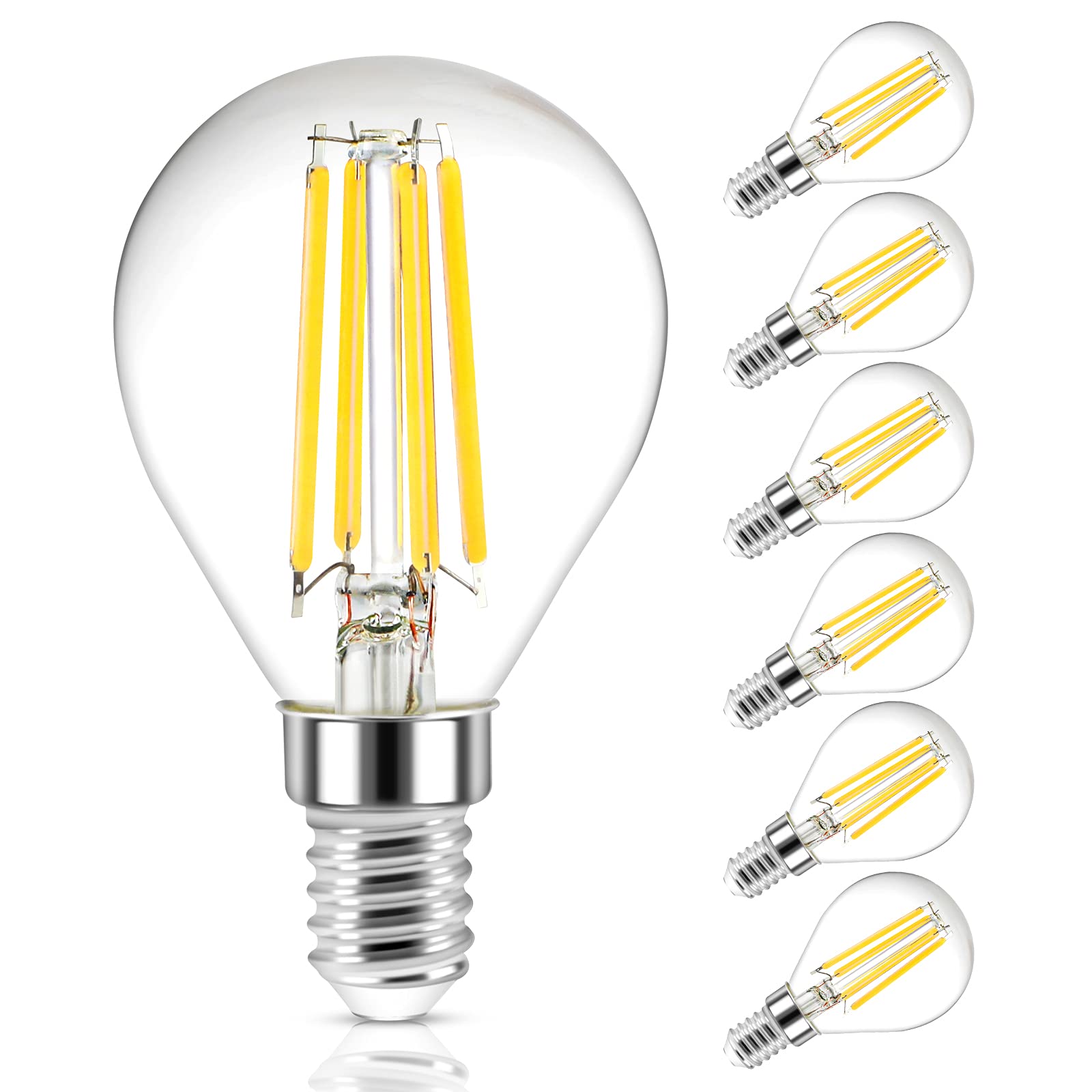 Unicozin E14 G45 LED Light Bulbs, 4W 550LM Equivalent to 50W Incandescent Bulbs, Cool White 6000K, Non-Dimmable, LED Filament Bulbs Glass Clear, AC 220V-240V, 6-Pack