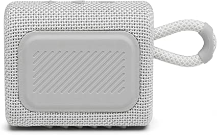 JBL GO 3 - Wireless Bluetooth portable speaker with integrated loop for travel with USB C charging cable, in white