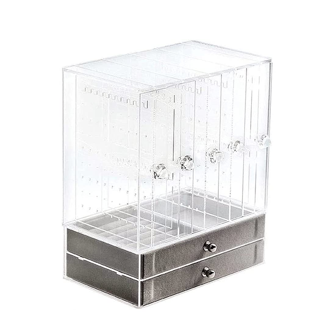 MEETOZ Acrylic Jewelry Box with 2 Drawers, 5 Clear Hanging Earring Holders, Velvet Jewelry Organizer, Clear Jewelry Display Storage Case for Woman, for Ring Bracelet Earring& Necklace.