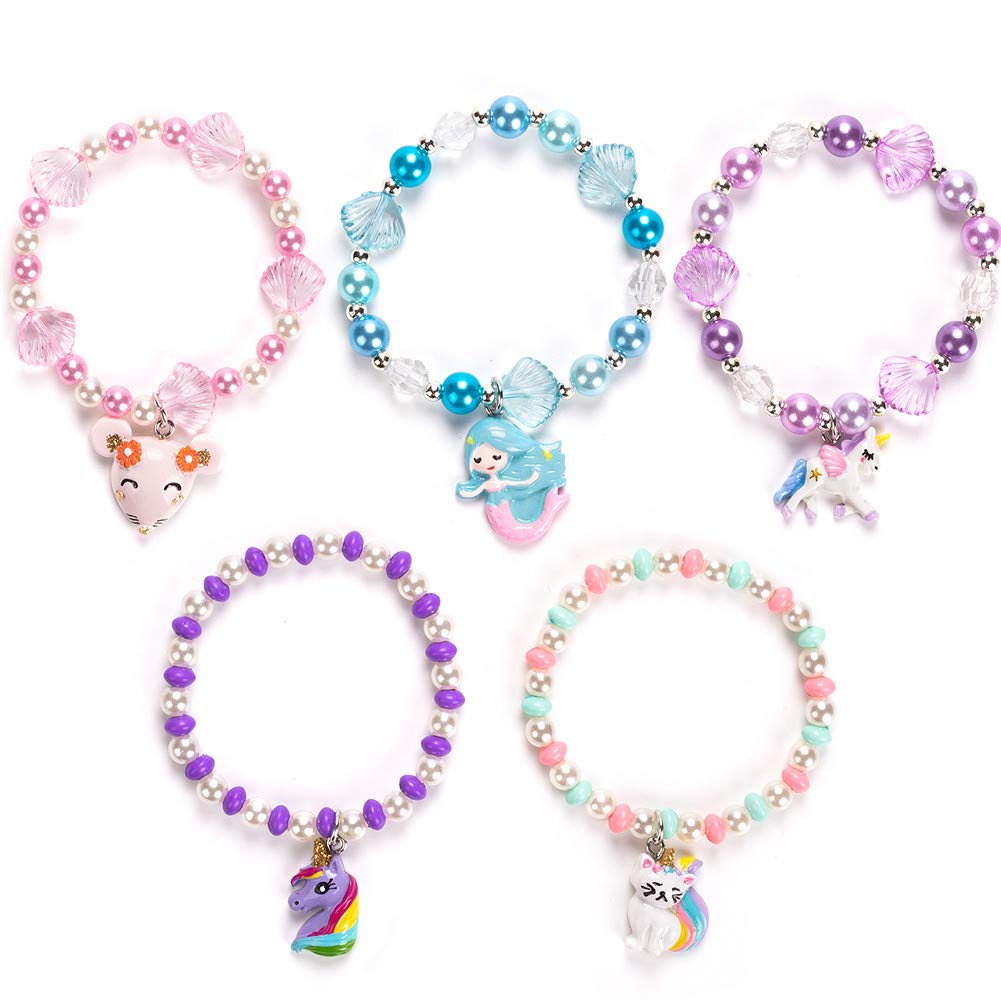 5Pcs Girls Colourful Unicorn Bracelets,Unicorn Girls Jewellery Bracelets Party Bag Stocking Filler Friendship Bracelet Set