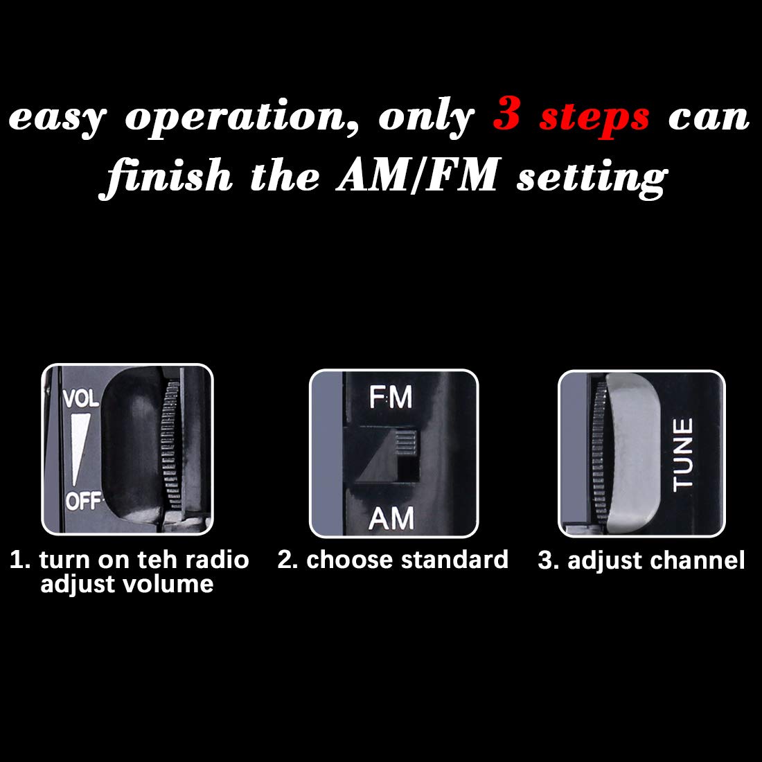 Portable Radio AM FM Battery Operated Pocket Radio Easy Tuning Power Saving…